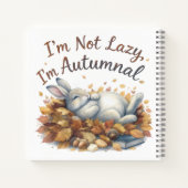 Autumn Bunny in Leaves with Funny Lazy Quote ノートブック (裏面)