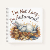 Autumn Bunny in Leaves with Funny Lazy Quote ノートブック (正面)