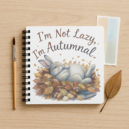 Autumn Bunny in Leaves with Funny Lazy Quote ノートブック