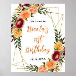 Autumn Burgundy and Orange Birthday Welcome ポスター