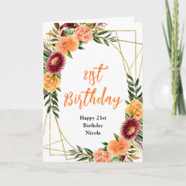Autumn Burgundy and Orange Floral Birthday カード