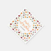 Autumn Burgundy and Orange Floral Birthday スタンダードカクテルナプキン (角)