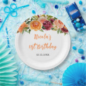 Autumn Burgundy and Orange Floral Birthday ペーパープレート (パーティー)