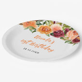 Autumn Burgundy and Orange Floral Birthday ペーパープレート (アングル)