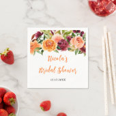 Autumn Burgundy and Orange Floral Bridal Shower スタンダードカクテルナプキン (インサイチュ)
