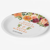 Autumn Burgundy and Orange Floral Wedding ペーパープレート (アングル)