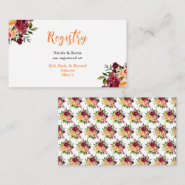 Autumn Burgundy and Orange Floral Wedding Registry エンクロージャーカード