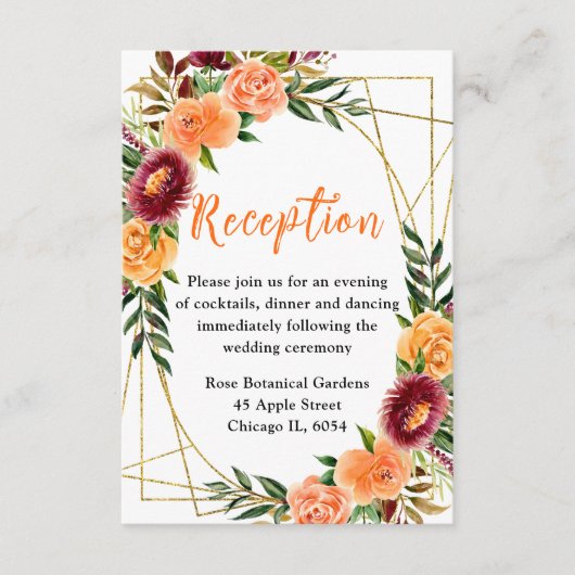 Autumn Burgundy and Orange Flowers エンクロージャーカード (正面)