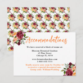 Autumn Burgundy and Orange Wedding Accommodations エンクロージャーカード