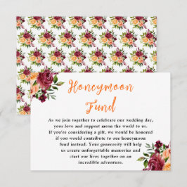 Autumn Burgundy and Orange Wedding Honeymoon Fund エンクロージャーカード