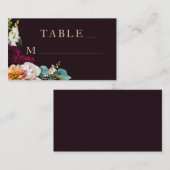 Autumn Burgundy Floral Gold Typography Wedding プレイスカード (正面/裏面)