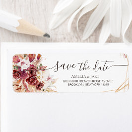 Autumn Burgundy Floral Save the Date Return  ラベル