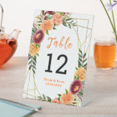 Autumn Burgundy Orange Floral Wedding Table Number 台座サイン (インサイチュ)