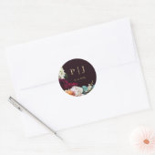 Autumn Burgundy Pink Floral Gold Monogram ラウンドシール (封筒)