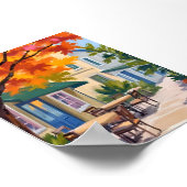 Autumn Cafe Watercolor Fall Foliage Art ポスター (角)