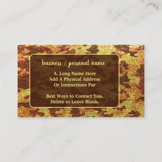 Autumn Camouflage Glitter Orange Hunting Camo 名刺 (裏面)