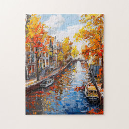 Autumn Canal with Boats and Colorful Houses Painti ジグソーパズル