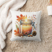 Autumn Candle & Fall Leaves Decorative Throw Pillo クッション (ブランケット)