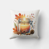 Autumn Candle & Fall Leaves Decorative Throw Pillo クッション (裏面)