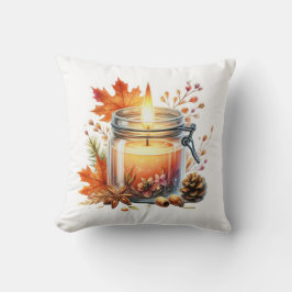 Autumn Candle & Fall Leaves Decorative Throw Pillo クッション