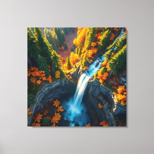 Autumn Canyon Waterfall – Vibrant Fall Forest Land キャンバスプリント (正面)
