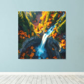 Autumn Canyon Waterfall – Vibrant Fall Forest Land キャンバスプリント (インサイチュ (ウッドフロア))