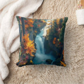 Autumn Canyon Waterfall – Vibrant Fall Forest Land クッション (ブランケット)