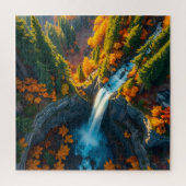 Autumn Canyon Waterfall – Vibrant Fall Forest Land ジグソーパズル (縦)