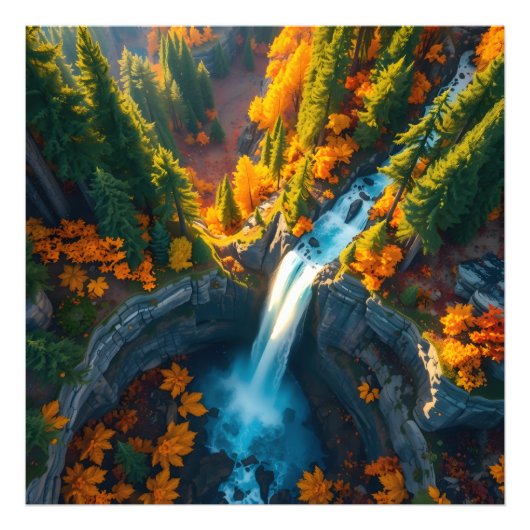 Autumn Canyon Waterfall – Vibrant Fall Forest Land フォトプリント (正面)