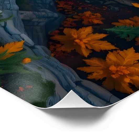 Autumn Canyon Waterfall – Vibrant Fall Forest Land ポスター (コーナー)