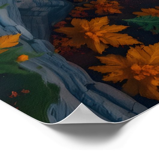 Autumn Canyon Waterfall – Vibrant Fall Forest Land ポスター (角)