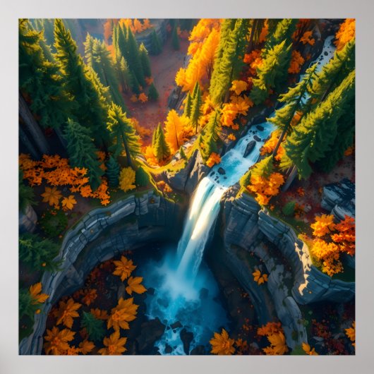 Autumn Canyon Waterfall – Vibrant Fall Forest Land ポスター (正面)