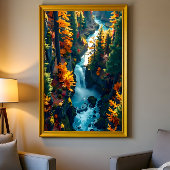 Autumn Canyon Waterfall – Vibrant Fall Forest Land ポスター