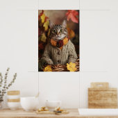 Autumn Cat Art Print, Cozy Fall ポスター (キッチン)