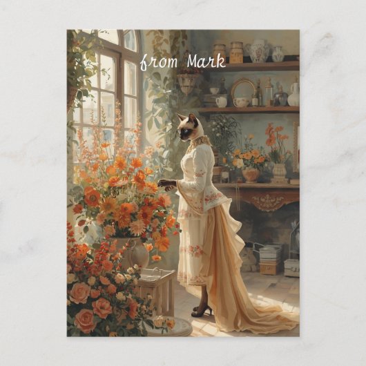 Autumn Cat with Flowers – Fall Thanksgiving シーズンポストカード (正面)