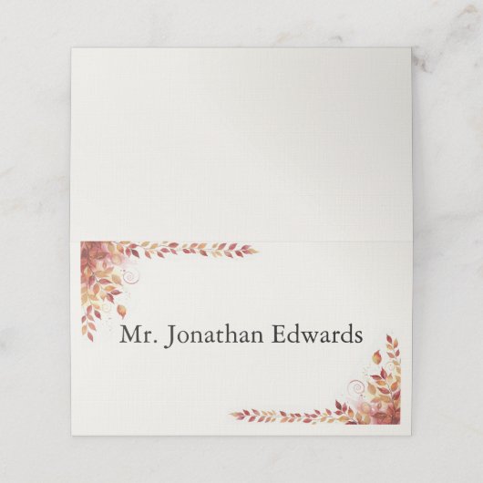 Autumn Catholic Red and Gold Wedding プレイスカード (外部開封)