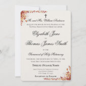 Autumn Catholic Red and Gold Wedding Invitation 招待状 (正面)
