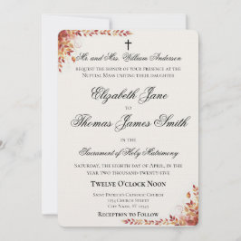 Autumn Catholic Red and Gold Wedding Invitation 招待状