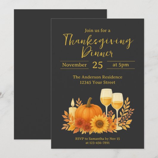 Autumn Celebration - Elegant Gold Thanksgiving  招待状 (正面/裏面)
