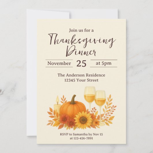 Autumn Celebration - Elegant Gold Thanksgiving 招待状 (正面)