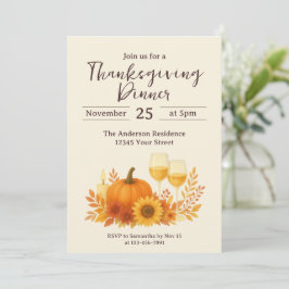 Autumn Celebration - Elegant Gold Thanksgiving 招待状