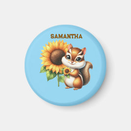  Autumn Chipmunk with Sunflower | Cute Animal  マグネット