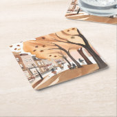 Autumn City Park | Fall Foliage Watercolor スクエアペーパーコースター (アングル)