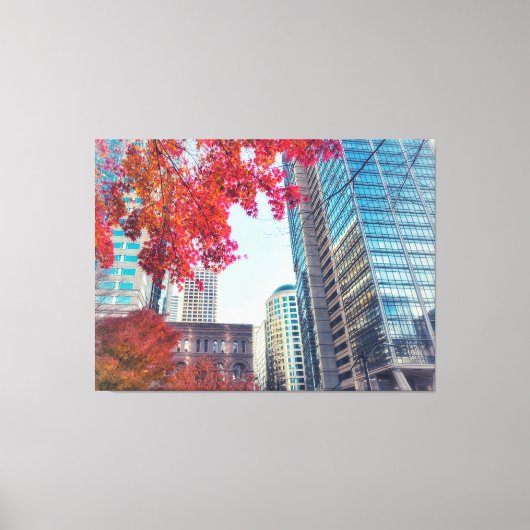 Autumn Cityscape with Red Maple Leaves キャンバスプリント (正面)
