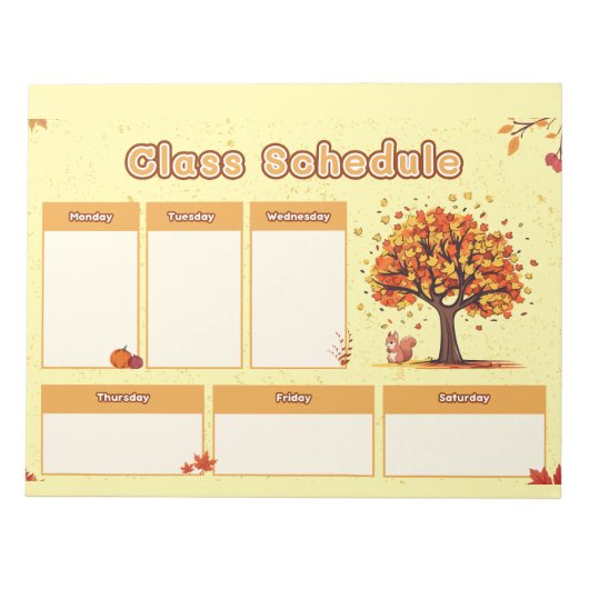 Autumn Class Schedule with Cute Fall Illustrations ノートパッド (正面)