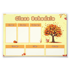 Autumn Class Schedule with Cute Fall Illustrations フォトプリント
