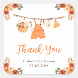 Autumn Clothes Line Boy Baby Shower Thank You スクエアシール