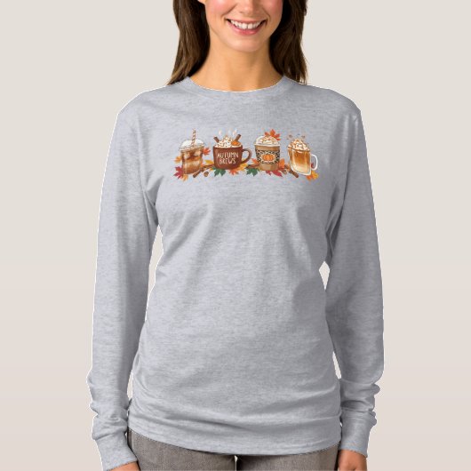 Autumn Coffee Pumpkin Spice Long Sleeve Season Shi Tシャツ (正面)