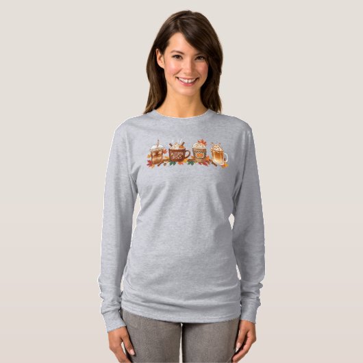 Autumn Coffee Pumpkin Spice Long Sleeve Season Shi Tシャツ (正面フル)