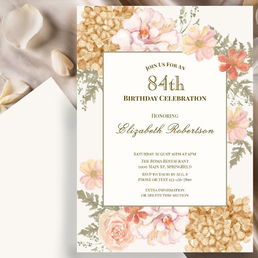 Autumn Colors Floral 84th Birthday Invitation 招待状